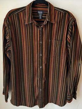 Denver Hayes Cotton Striped Corduroy Button-Up Shirt | Retro 70s Mod Size Med